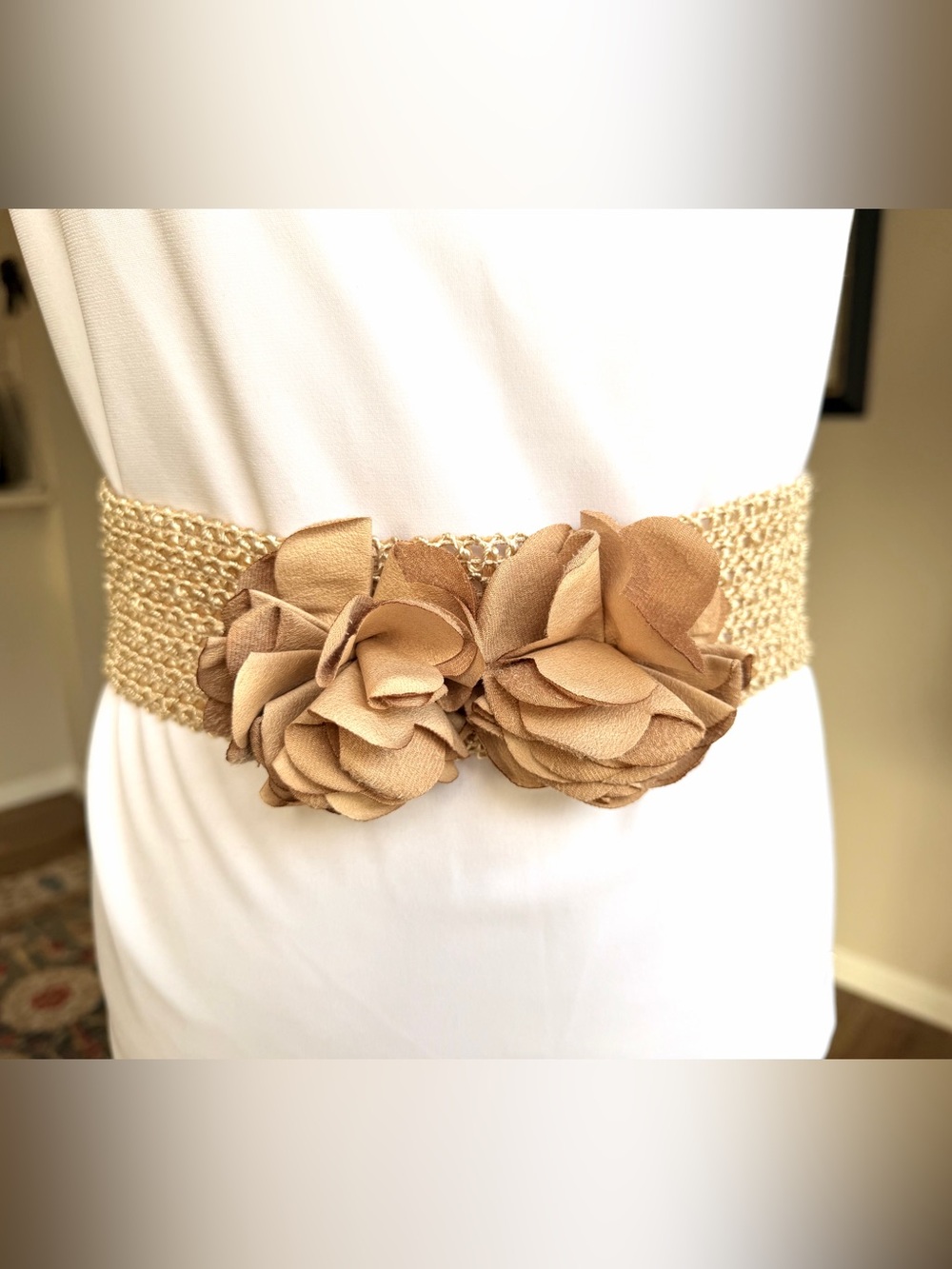Christopher & Banks Tan Floral Stretch Belt